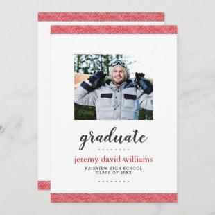 Modern Red and Gray Photo Graduation Party Invitation