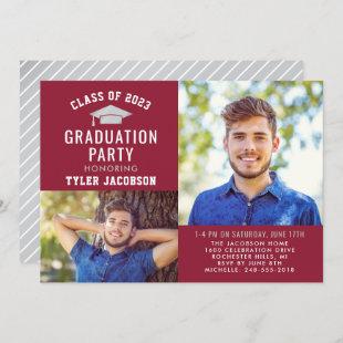 Modern Red and Silver 2023 Photo Graduate Party Invitation