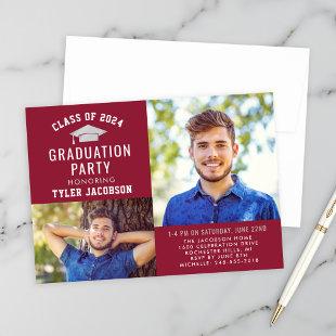 Modern Red and Silver 2024 Photo Graduate Party Invitation