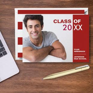 Modern Red and White Graduation Photo Party Invite
