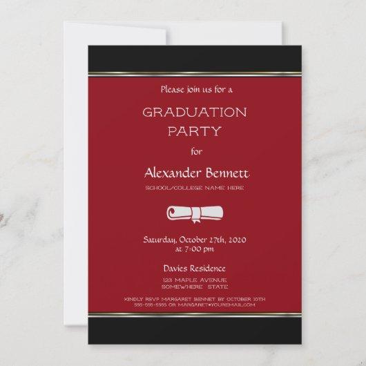 Modern Red Black White Graduation Party Invitation