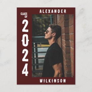 Modern Red Bold Typography Simple Photo Graduation Announcement Postcard