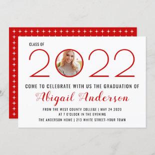 Modern red class of 2022 graduation photo invitation