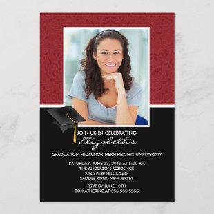 Modern Red Damask Graduation Party Announcement
