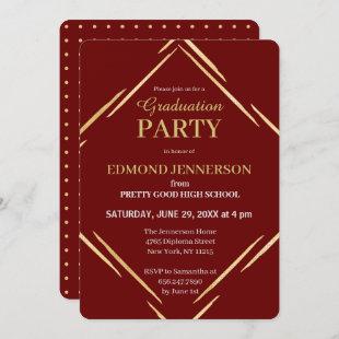 Modern Red Gold Geometric Graduation Party Invitation