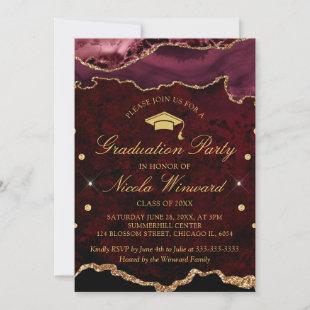 Modern Red Marble Agate Graduation Party  Invitation