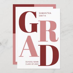 Modern Red Pink Script Trendy Simple Graduation Announcement