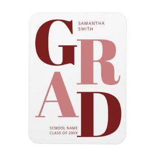 Modern Red Pink Trendy Typography Graduation Magnet
