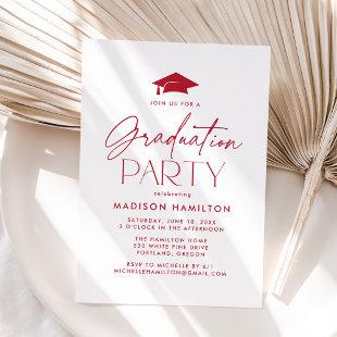 Modern Red Script Graduation Party Invitation
