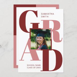 Modern Red Trendy Typography 2 Photo Graduation Announcement