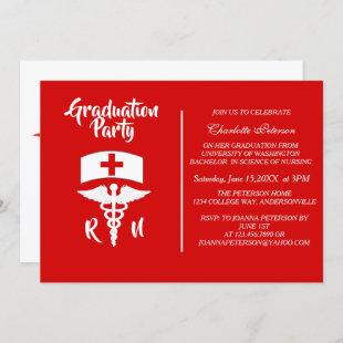 Modern Red & White Caduceus Nurse Graduation Party Invitation