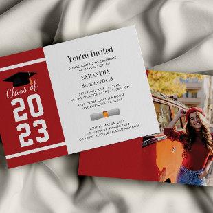 Modern Red White Grad Photo Graduation 2023 Invitation