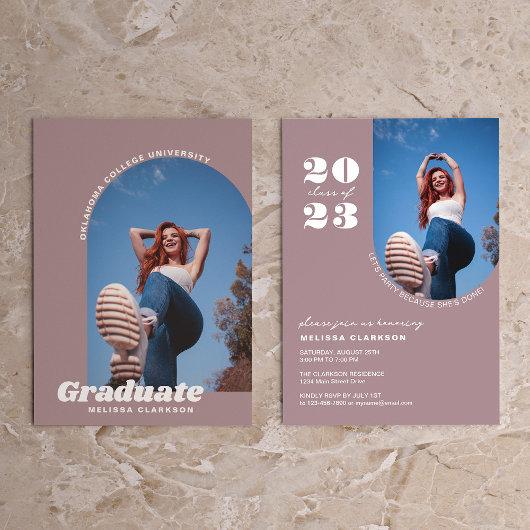 Modern Retro Dusty Pink Bold Photo Arch Graduation Invitation