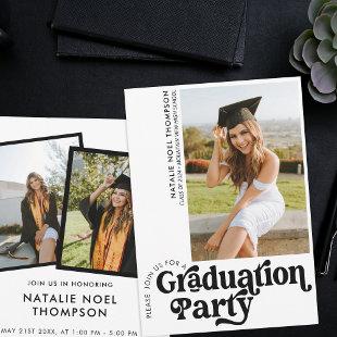 Modern Retro Photo Modern Groovy Graduation Party Invitation