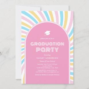 Modern Retro Pink Arches 80s Graduation Invitation