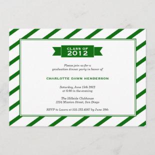 Modern ribbon green stripe graduation invitation