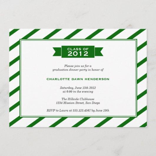 Modern ribbon green stripe graduation invitation