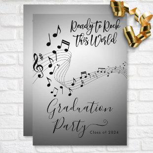 Modern Rock Music Black & White Graduation Party Invitation