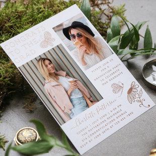 Modern Rose Gold Butterfly Photo Graduation Party Foil Invitation