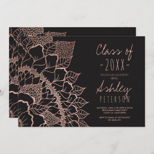 Modern rose gold floral mandala graduation class invitation
