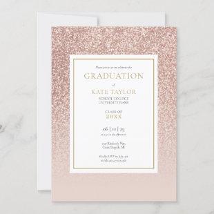 Modern Rose Gold Glitter Graduation Photo Invitation