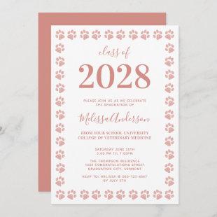 Modern Rose Gold Glitter Paw Prints Graduation Invitation