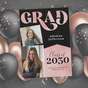 Modern rose gold glitter photo collage graduation announcement