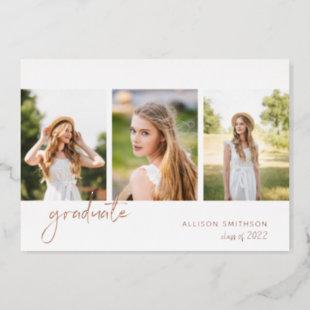 Modern Rose Gold Photo Collage Graduation Foil Invitation