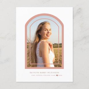 Modern Rose Pink Arch Minimalist Photo Graduation Announcement Postcard