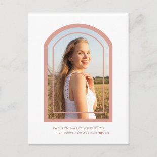 Modern Rose Pink Arch Simple Photo Graduation Invitation Postcard