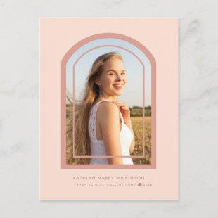 Modern Rose Pink Arch Simple Photo Graduation Invitation Postcard