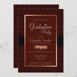 Modern Rustic Burgundy Copper Graduation P Invitation