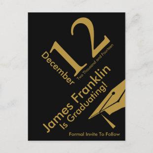 Modern Save The Date Graduation Black and Gold Announcement Postcard