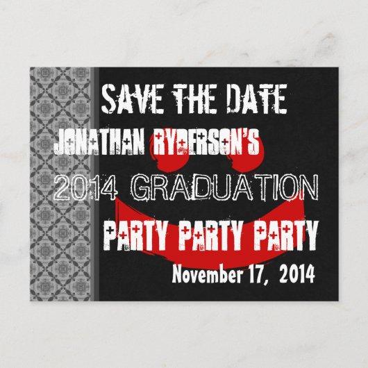 Modern Save the Date Graduation Party Red Black V2 Announcement Postcard