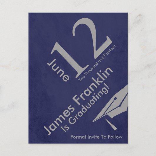 Modern Save The Date Graduation - Silver and Blue Announcement Postcard