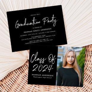 Modern Script Black Class of 2024 Graduation Party Invitation