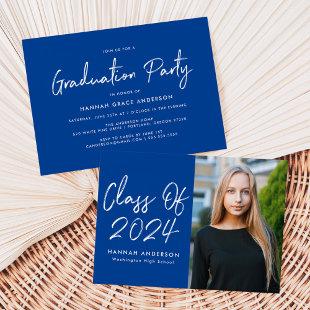 Modern Script Blue Class of 2024 Graduation Party Invitation