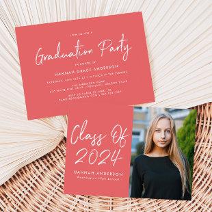 Modern Script Coral Class of 2024 Graduation Party Invitation