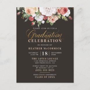 Modern Script & Floral Bouquet Graduation Party Invitation Postcard