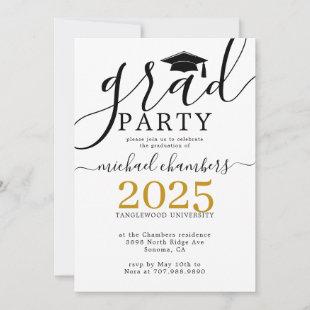 Modern Script Gold Black Graduation Party  Invitation