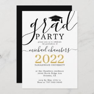 Modern Script Gold Black Graduation Party Invitation