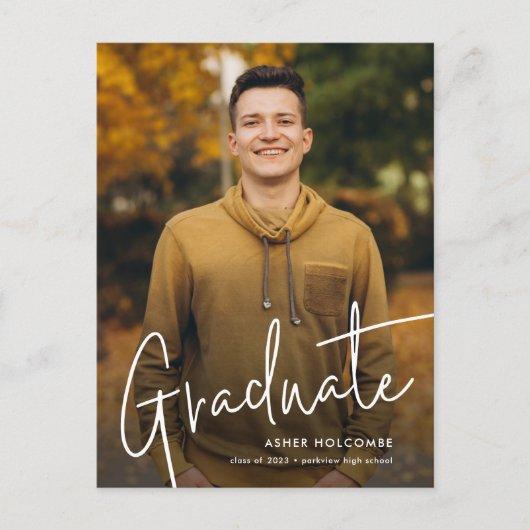 Modern Script Graduate Simple Photo Graduation Announcement Postcard