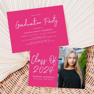 Modern Script Hot Pink 2024 Photo Graduation Party Invitation