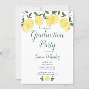 Modern Script Lemons Greenery Graduation Party Invitation