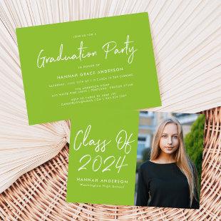 Modern Script Lime Green Photo Graduation Party Invitation