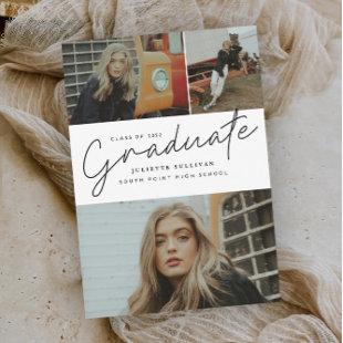Modern Script Photo Collage Graduation Invitation