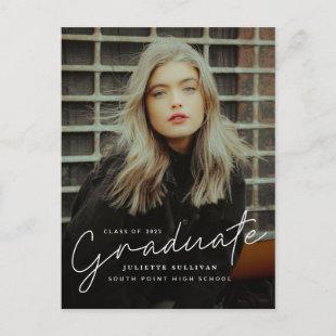 Modern Script Simple Photo Graduation Invitation Postcard