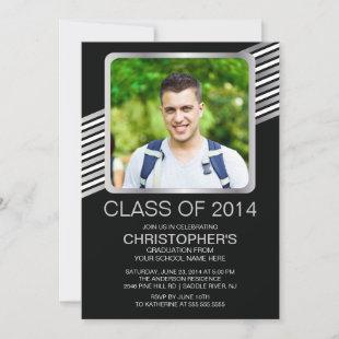 Modern Silver Black Photo Graduation Party Invite