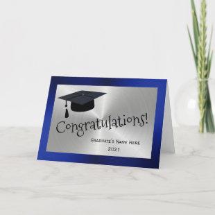 Modern Silver Blue Cap Congratulations Graduation Card