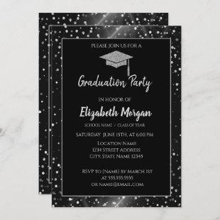 Modern Silver Glitter Graduation Cap,Polka Dots Invitation